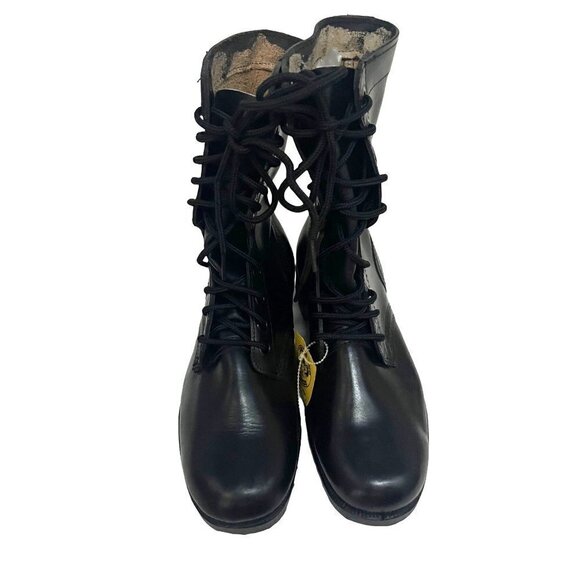 Mens Black Leather Lace Up Combat Jump Biker Boots US 6W Unisex Non Slip New - Picture 6 of 9